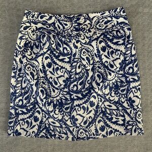 Tyler Boe Women White Blue Paisley Print Short Skirt Lined Size 6